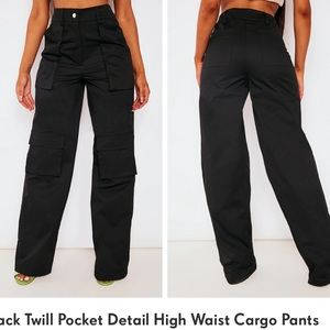 black pretty little thing twill high waist cargo pants